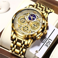 New Mens Watches LIGE Top Brand Luxury Golden Quartz Watch Men's Sport Waterproof Clock Wrist Watch Relogio Masculino+Box