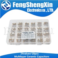 24values*20pcs=480pcs 50V 10PF~10UF 5.08mm Multilayer Ceramic Capacitors MLCC Assorted Kit + BOX