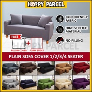 [FREE PILLOW COVER] Universal Elastic Plain Sofa Cover 1/2/3/4 Seater L Shape Sarung Kusyen Sofa Seat Cover Slipcover沙发套