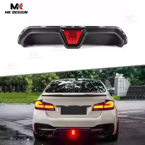 Carbon Fiber CS Style Rear Diffuser W/ LED Light for BMW F90 M5 LCI 2020-2023 Rear Bumper Lip Diffus