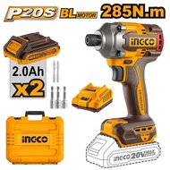 INGCO 20V BRUSHLESS IMPACT DRIVER 285NM W/2 X 20V 2.0AH & CHARGER CIRLI2028
