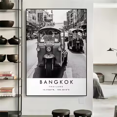 Vintage Bangkok Travel Poster Black and White Travel Prints Bangkok Thailand Canvas Minimalist Trave
