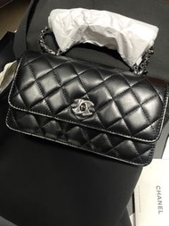 Chanel WOC handle clutch with chain 黑銀水鑽手柄風琴WOC
