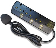SUPER - (黑色) RB-3 3位拖板獨立開關13A插頭 6尺線帶燈(香港原裝行貨 一年保養) Power Strip 萬能插蘇電拖板