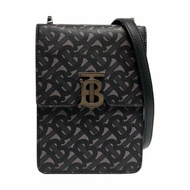 BURBERRY手機包拼色塗層帆布TB斜挎包單肩包銀色五金可拆卸肩帶