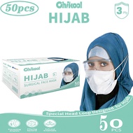 [CHIKOOL]Hijab Surgical Face Mask 50 PCS/Individual Pack Head Loop Designed Strap Medicos Disposable Mask Meltblown BFE≥99% Super Soft, Breathable and Hygiene Adjustable Nose Clip and Prevent Droplets for muslim