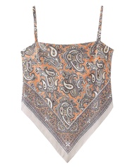Women's Paisley Print Tie Back French Knot Hanky Hem Spaghetti Straps Handkerchief Cami Bandana Tube