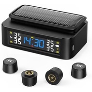 RV TPMS Tire Pressure Monitoring System with Solar/USB Charging, 4 Sensors, 6 Alarm Modes, LCD Displ