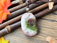 【一物一圖】天然鹽源瑪瑙 雕刻 山水牌 手編繩 項鍊