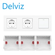 Delviz (EU) 1GANG/2WAY Light Switch + Wall Mount Double Euro Socket with Socket Mounting Box.