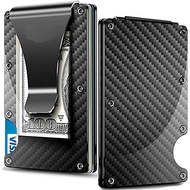 RFID US Ridge Slim Black Carbon Fiber Credit Card Holder Metal Simple Wallet QT1L