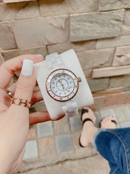 [HCM]Đồng Hồ Nữ Dây Đá Ceramic- Vỏ vàng hồng  - Màu Đen/Trắng - Size 34mm