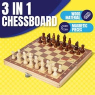 3 in 1 Chess Board Set Premium Wooden & Magnetic Folding Potable Chess Board Chess Set Tournament Si