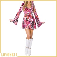 [Lovoski1] Womens Hippie Costume Set 60s 70s Hip Hop Dress Cosplay Outfit M