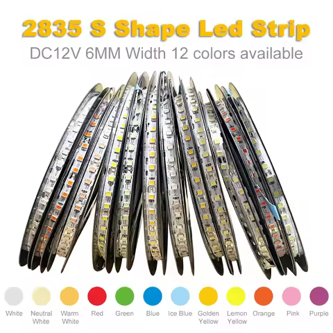 6mm Width DC12V 2835 S Shape LED Strip 120LED/m Flexible Foldable Bendable Tape Light DIY For 6mm/8m