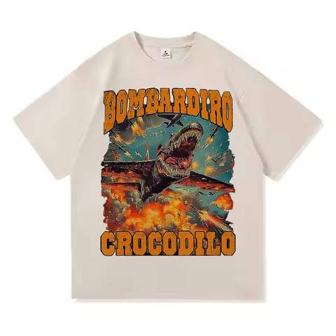 Bombardiro Crocodillo T Shirt Men Vintage Funny Italian Brainrot Meme T-Shirt Cool Brr Brr Patapim T