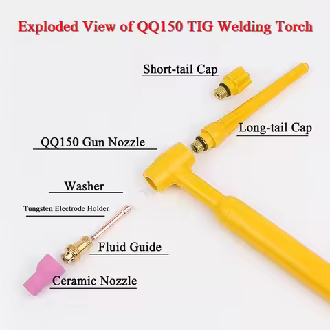 QQ150 TIG Welding Torch Accessories (Short Back Cap,Long Back Cap,QQ150 Gun Nozzle,Washer,TIG Collet
