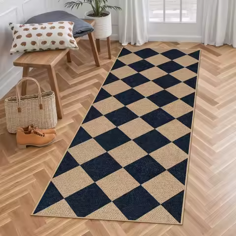 Checkered Runner Rug Non Slip Washable Outdoor Terrace Mat Modern Home Geometric Decor Indoor Entryw