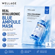 WELLAGE Real Hyaluronic Blue Mask 5ea - Sheet Mask | Infused with Real HA | Deep Hydration
