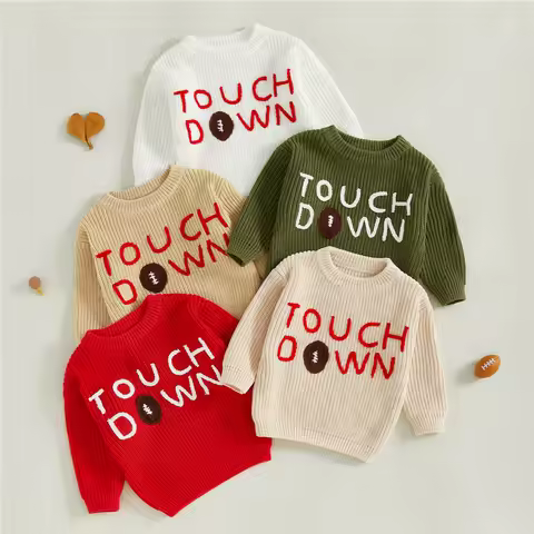 Baby Girl Boys Knitted Long Sleeve Autumn Winter Letter Rugby Embroidery Sweater Loose Warm Pullover