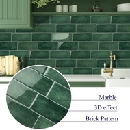 3D Green Tile Pattern Imitation Tile Stickers Kitchen And Bathroom Backsplash Tile Wall Stickers, Waterproof Wallpaper, Peel And Stick Removable Tiles