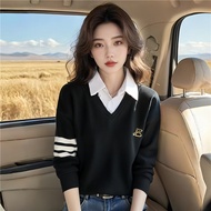 F Fake Two-Piece Autumn Winter Bottoming Shirt Shirt Collar Fake Two-Piece Top Women Fashionable Wes
