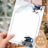 30-sheet B5 Blue Floral Graduation Cap Lined Paper, No Glue—Perfect for Notebooks, Memos, and Scrapb