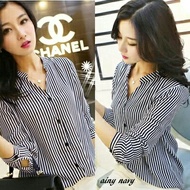 kemeja lengan panjang wanita motif garis full kancing depan /atasan wanita /pakaian wanita /kemeja