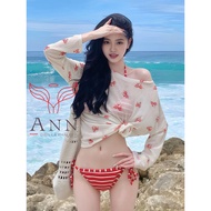 Bright red bikini with youthful, dynamic outerwear