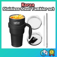 [Comet] Korean Vacuum Stainless Steel Tumbler Claen set (Black / Silver) + Handle + Straw Lid + Straw Brush (900ml) Korea Water Bottle