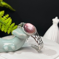 銀製鏤空開口手鐲 紫金共生鋰雲母 橢圓形寶石 銀手環 銀鐲 S925