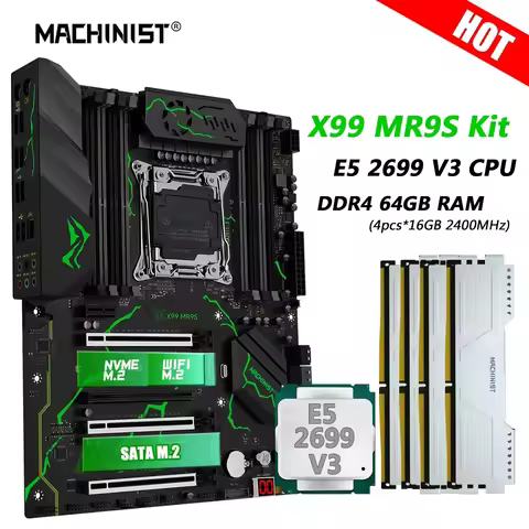 MACHINIST MR9S X99 Motherboard Combo LGA 2011-3 Xeon Kit E5 2699 V3 CPU DDR4 4*16GB RAM 2400MHz Memo