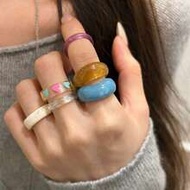 7pcs/Set Retro Resin Rings, Minimalist Geometric Design, Pair Well With Denim For Stylish Look (Note