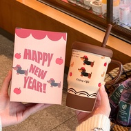 SENSENLIVE 520ML High-value Mug with Lid Dongdong Cup Ceramic Water Cup Household Office Coffee Cup 