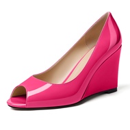 Soireelady Women Wedge Heel Pumps Peep Toe Wedges Slip On Wedge Heels Classic Wedge Heeled Shoes