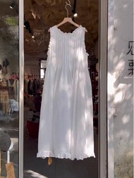 Váy Dài Không Tay Màu Trắng Kiểu Pháp Mùa Hè Mới Cho Nữ Váy Đi Biển Sanya Váy Dài Cổ Tròn Bằng Polye