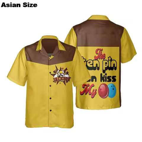 Vintage Bowling Graphic Shirts For Men Clothes Fashion Sport Short Sleeve Blouses Skittle Ball Lapel