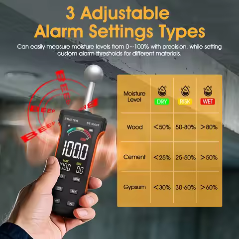 BT-5000T Non-Destructive Moisture Meter Pinless 0-100% HD Color Display for Wood Concrete Wall