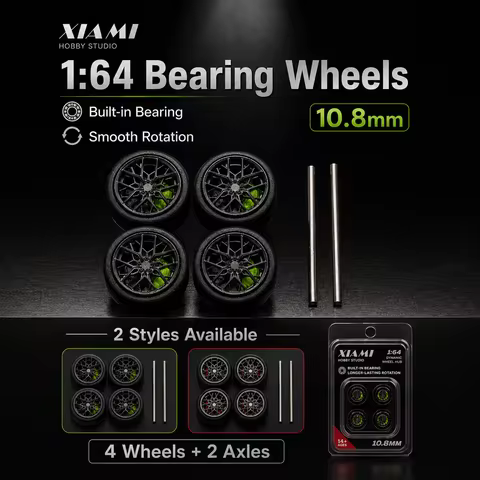X-Scale 10.8mm 1/64 Resin Bearing Wheels Rubber Tires Brake Disc HRE FF10 Rims Refitting Parts for D
