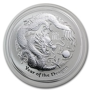 Perth Mint Australia Lunar Dragon 2012 2 oz .999 Silver Coin BU (Series II) 2oz
