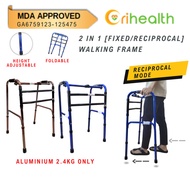 2 IN 1 Aluminium Reciprocal Walking Frame 2kg+ lightweight Foldable Support up to 100kg