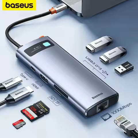 Baseus 4K 60Hz USB C Hub Type C to Ethernet Port PD 100W Adapter for Macbook Pro USB 3.0 Hub Laptop 