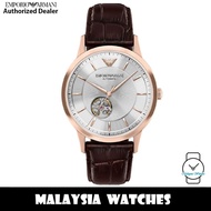 (100% Original) Emporio Armani AR60098 Automatic Silver-Tone Dial Stainless Steel Case & Leather Str