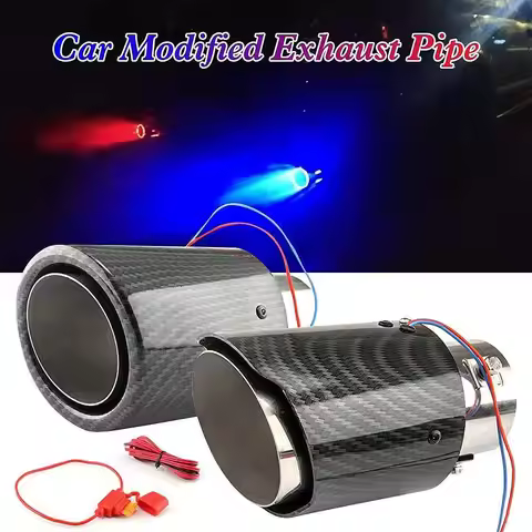 Racing Red Flame Led Exhaust Muffler Tip Carbon Fiber Racing Automobile Car Tail Pipe Light 2.5 Inch