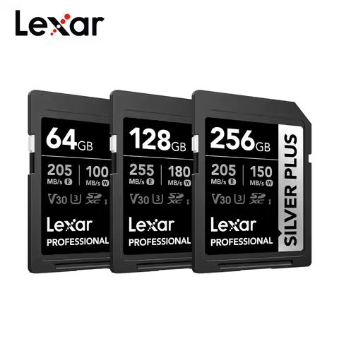 Lexar SILVER PLUS V30 SD Card SDXC UHS-I Memory Card 64GB 128GB 256GB 4K Video Cards for Canon Sony 
