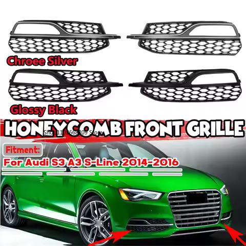 Fog Light Lamp Cover Grille For Audi S3 A3 S-Line 2014 2015 2016 RS Style HONEYCOMB HEX Front Grille