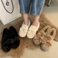 Fashion Women's Shoes Mink Fur Bow Thick-Soled Fur Shoes Women's Autumn Winter Outer Wear Slip-On Pe