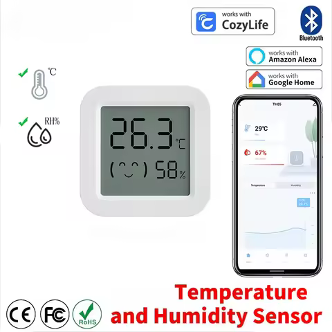 CozyLife Smart Thermometer Temperature Sensor Fridge Sensor Mini LCD Digital Display Bluetooth-Compa