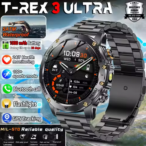 New T-Rex 3 Ultra Military Grade 1000mAh Battery Smart Watch Men IP68 Waterproof Sports Fitness Blue