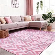 Ompaa Ultra Soft Shaggy Rugs Memory Foam Bedroom Carpet, Pink 5 x 8 Feet, Plush Geometric Textured A
